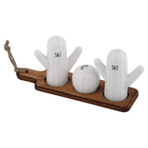 Keramische Zout & Peperstrooiers Set met Houten Standaard – Cactus Ontwerp