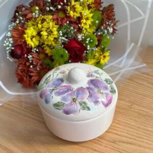 Keramische Suikerpot met Mooie Bloemenpatroon & Deksel