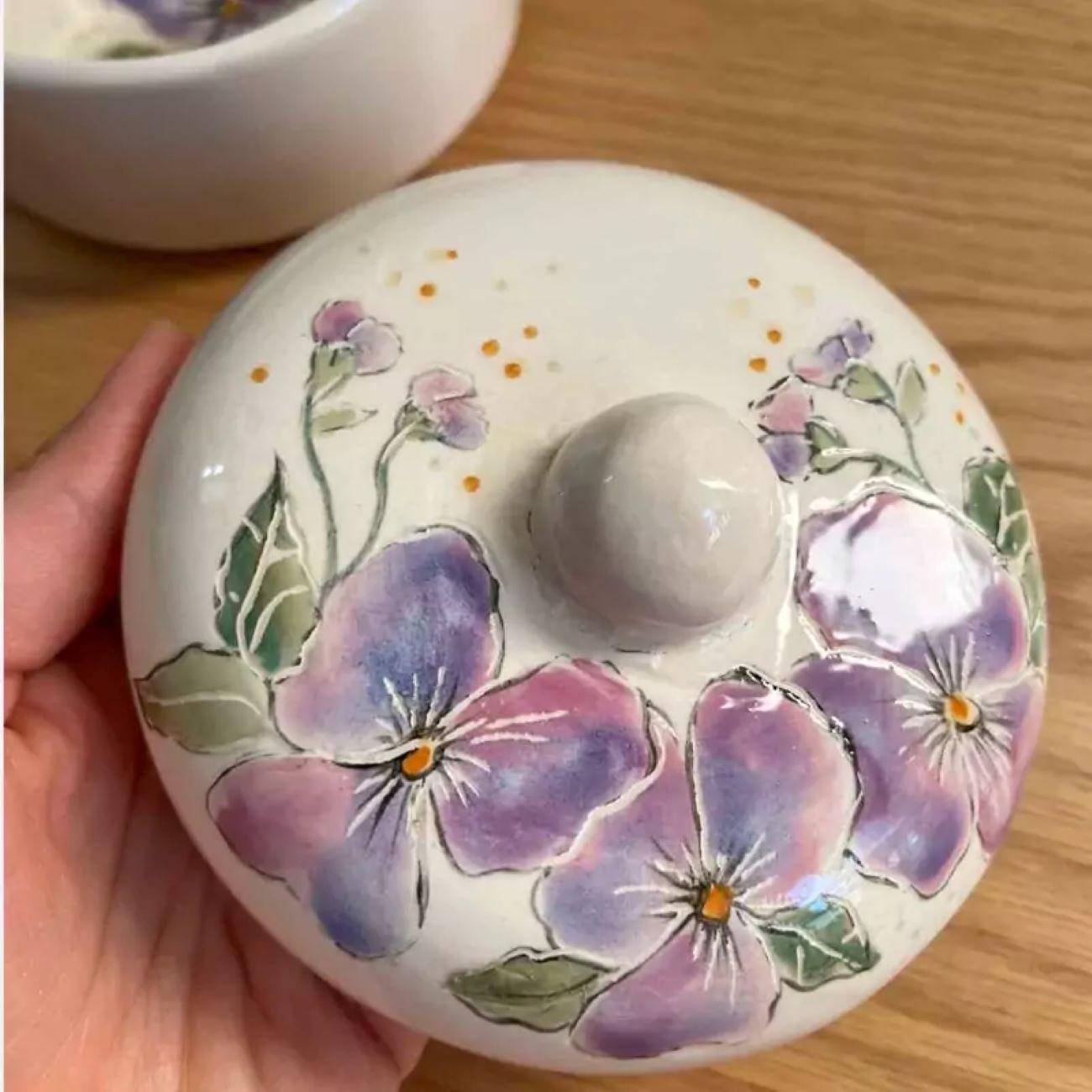 Keramische Suikerpot met Mooie Bloemenpatroon & Deksel
