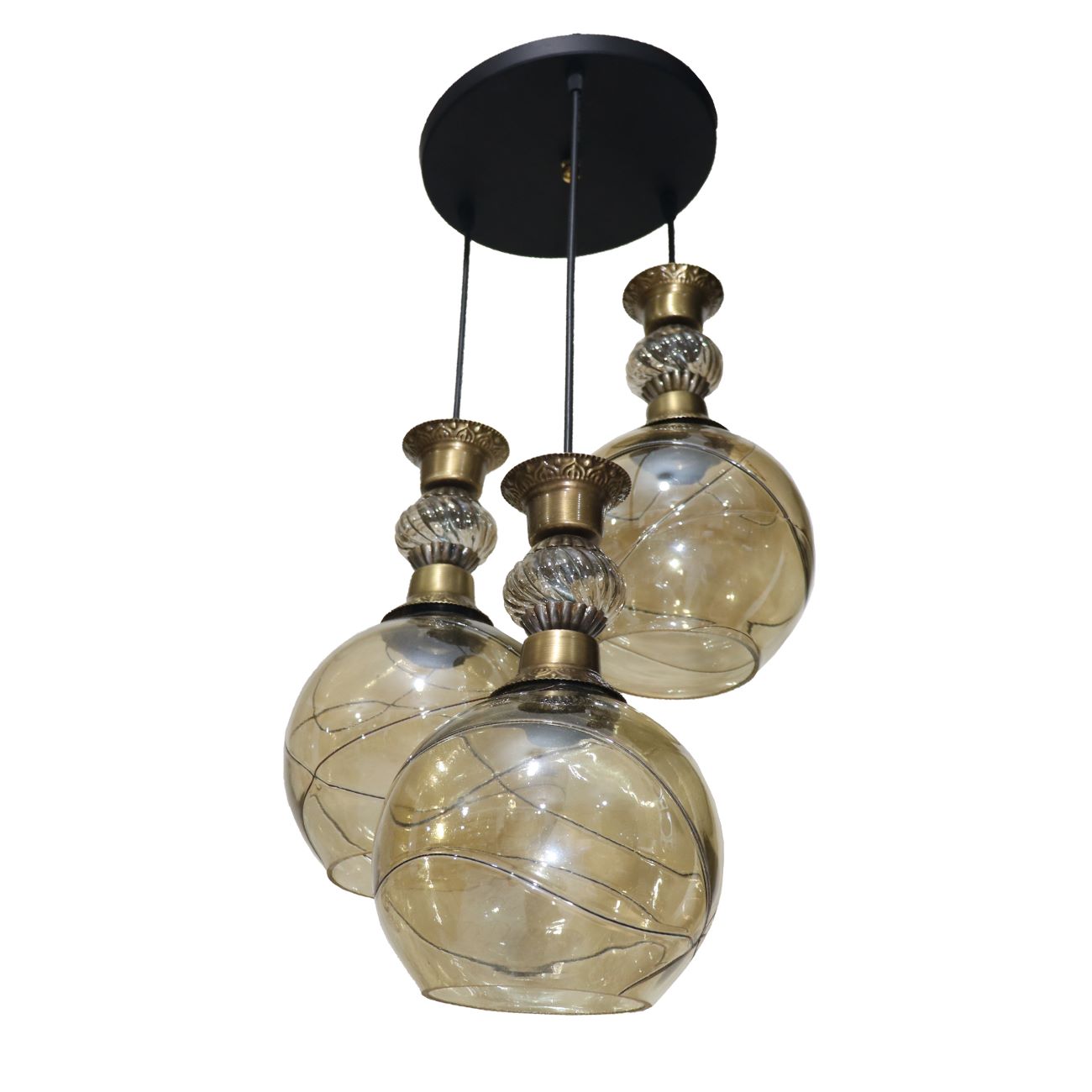 Olijfgroene kristallen cluster hanglamp – Ronde vorm