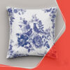 Blauwe fluwelen kussenhoes met vogel- en bloemmotief (Set van 2)
