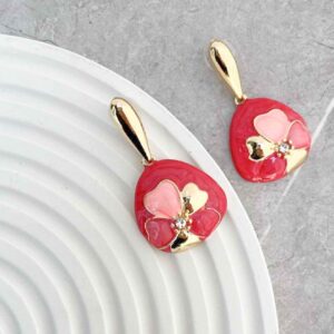 Minakari Oorbellen – Roze Emaille Bloemen