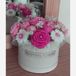 Decoratieve Kaars Bloemen Doos met Bloemenontwerp in Roze