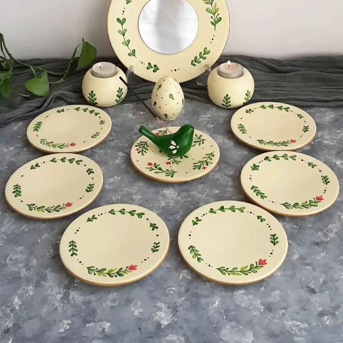 Elegante Haft Seen set met vogel- en bloemmotief set van 12