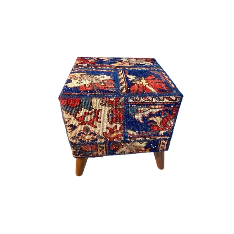 Elegante Iraanse tapijtpoef donkerblauw