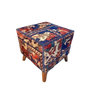 Elegante Iraanse tapijtpoef donkerblauw