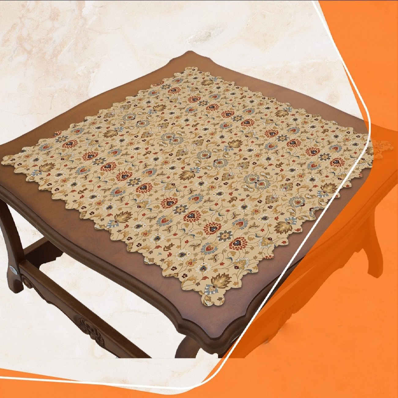 Crèmekleurig Fluwelen Tafelkleed met Geometrisch Patroon