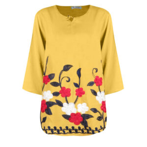 Geborduurde Damesblouse Mosterdgeel
