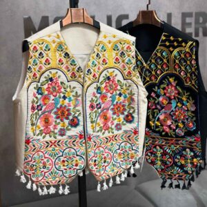 Geborduurd Vest met Bloemen & Vogels – Wit