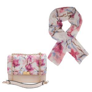 Modieuze Tas & Sjaal Set – Lichtgroen Bloemdesign
