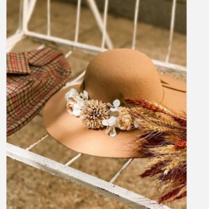 Fedora Chapeau Hoed met Bloemenpatroon – Lichtbruin