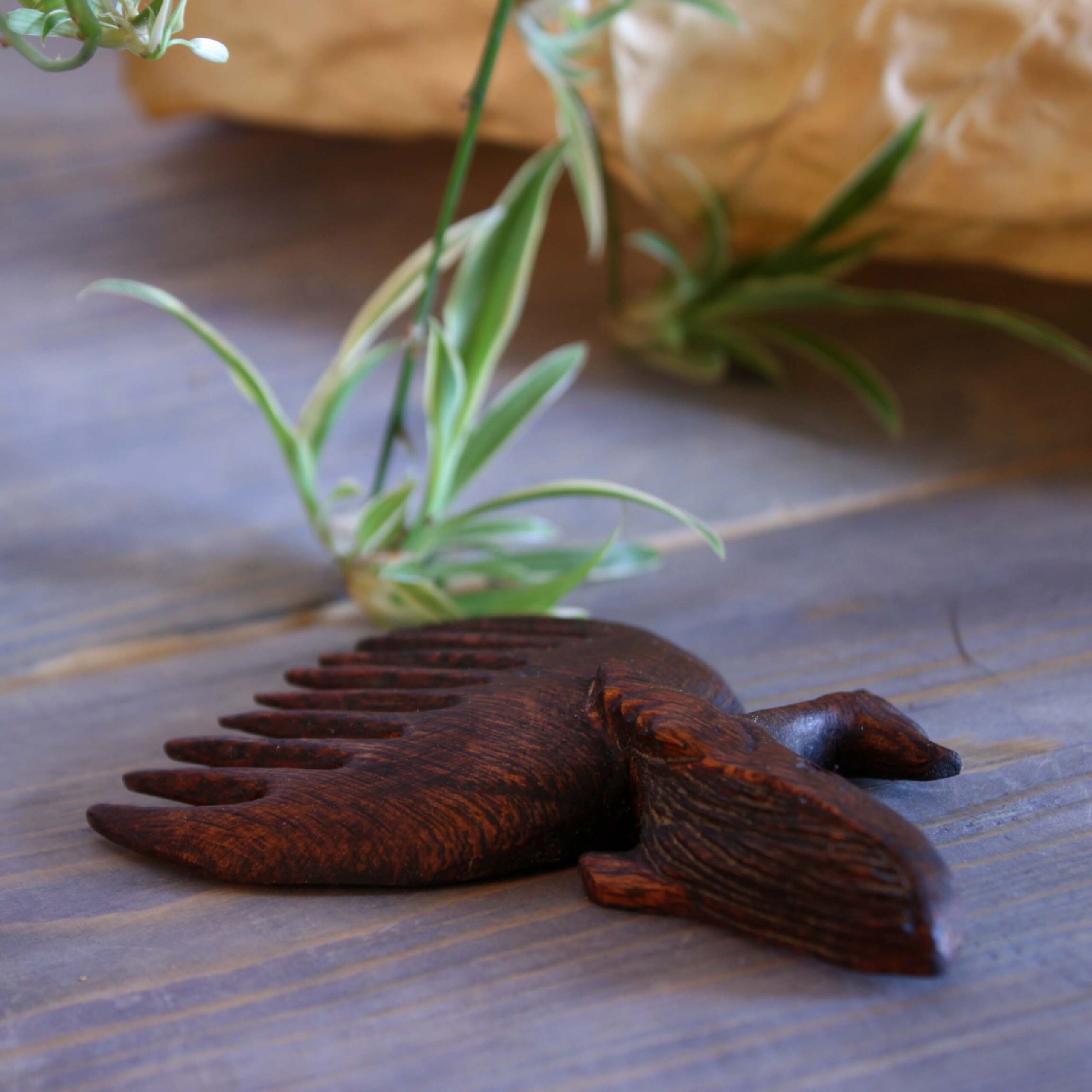 Handgesneden Houten Kam met Walvis-ontwerp