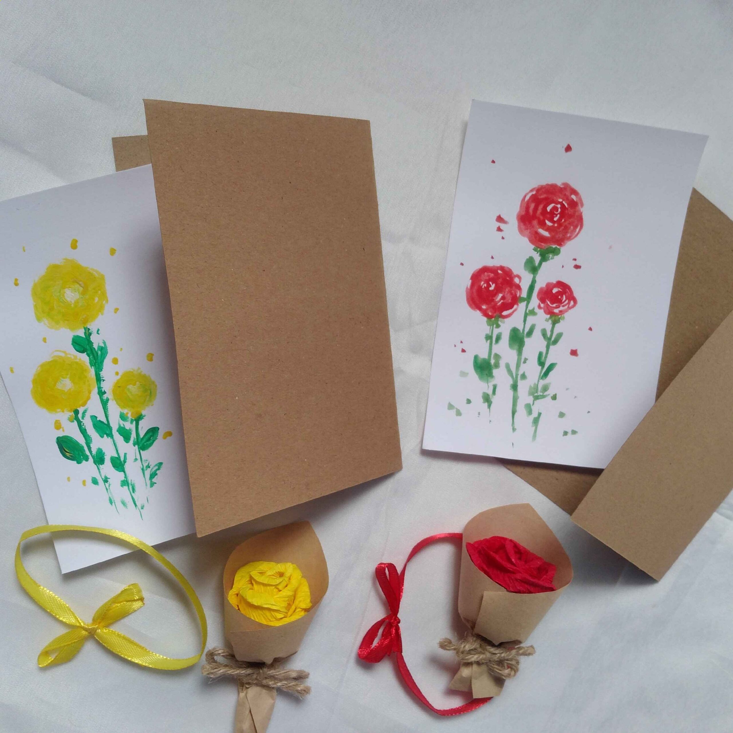 Handgeschilderde Rozen Wenskaarten (Set van 8)
