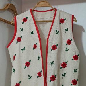 Handgemaakt Geborduurd Vest met Rode Bloemen voor Vrouwen