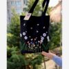 Handgemaakte Geborduurde Tote Bag – Zwart Fluweel