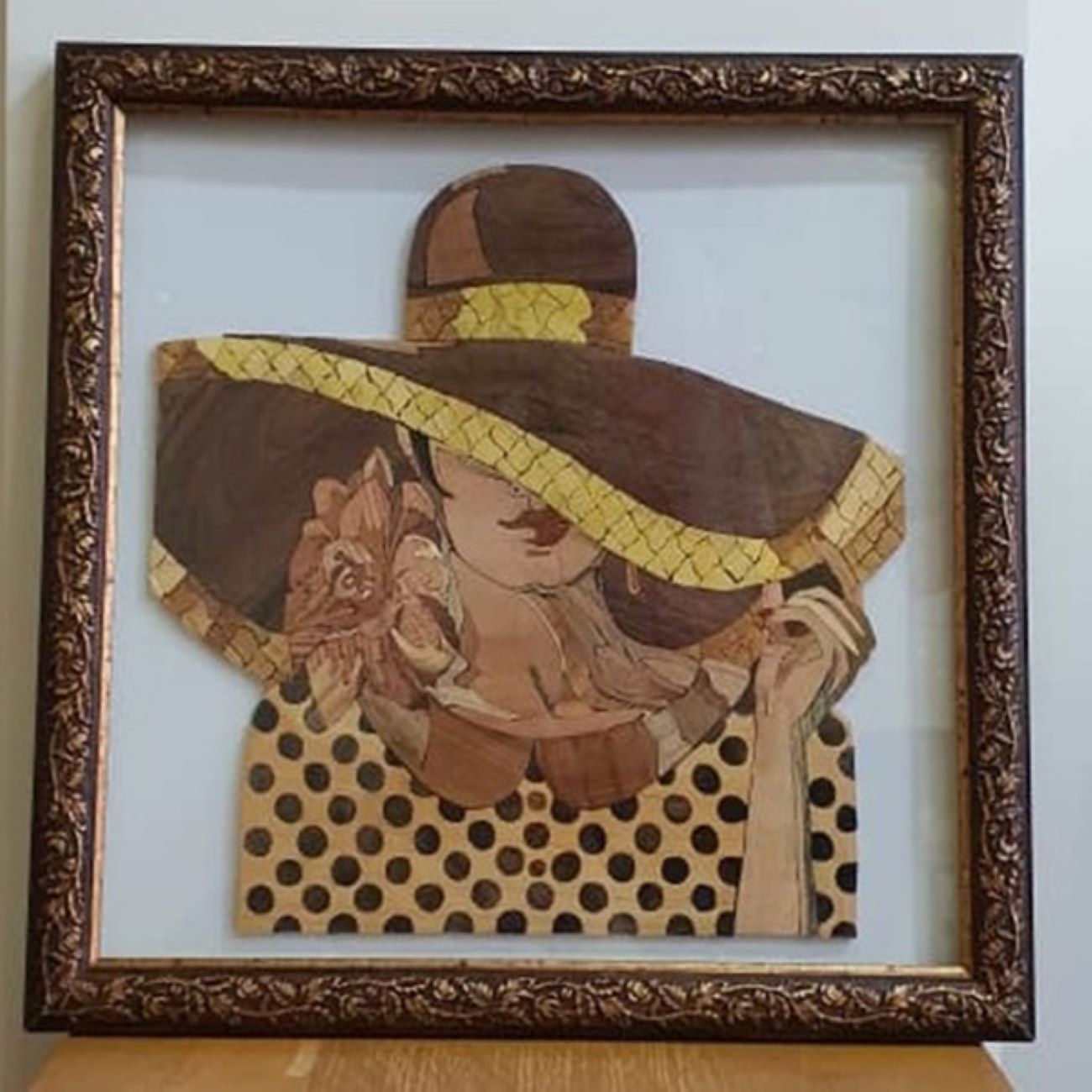 Handgemaakt Intarsia Meisje met Hoed Model Luxe Houten Kunstwerk