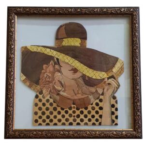 Handgemaakt Intarsia Meisje met Hoed Model Luxe Houten Kunstwerk