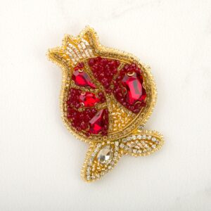 Handgemaakte Granaatappel Broche Pin met Leer & Parel