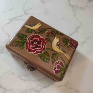 Handgemaakte Houten Sieradendoos met Geschilderde Vogel & Bloem