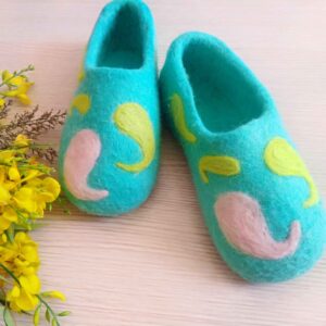 Turquoise Vilten Pantoffels – Paisley Patroon