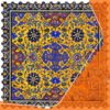 Luxe blauw fluwelen tafelkleed met bloemenpatroon