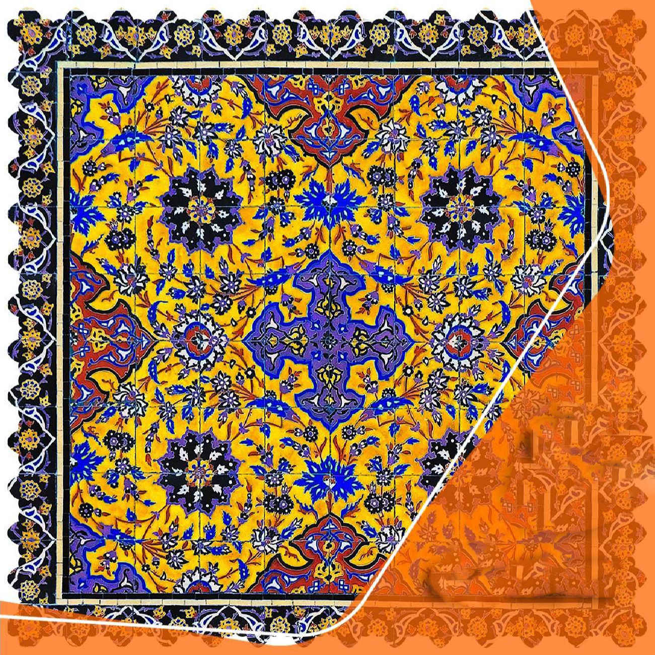 Luxe blauw fluwelen tafelkleed met bloemenpatroon