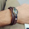 Heren Leren Armband met Originele en Natuurlijke Hadid Farvahar Edelsteen, Zilveren Omlijsting