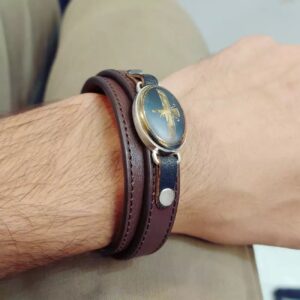 Heren Leren Armband met Originele en Natuurlijke Hadid Farvahar Edelsteen, Zilveren Omlijsting