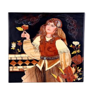 Miniatuurmodel Intarsia Kunstwerk – Meisje met Bloem