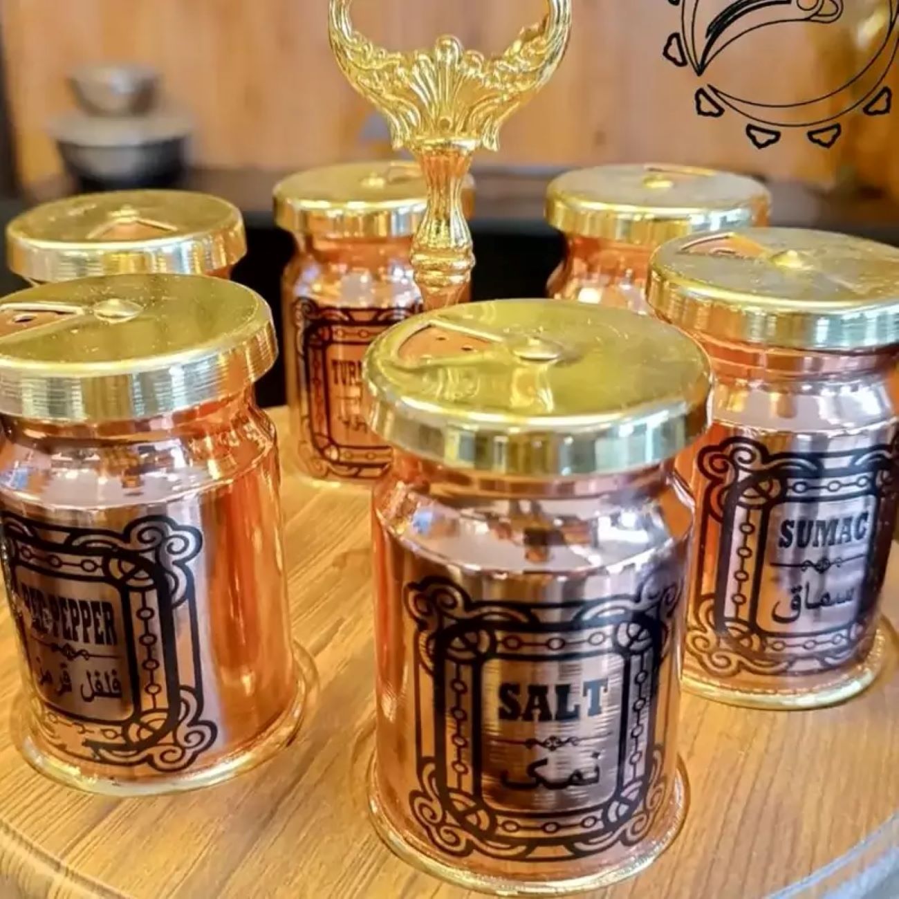Nano-Coated Koperen Specerij Pot met Standaard (6 Stuks)
