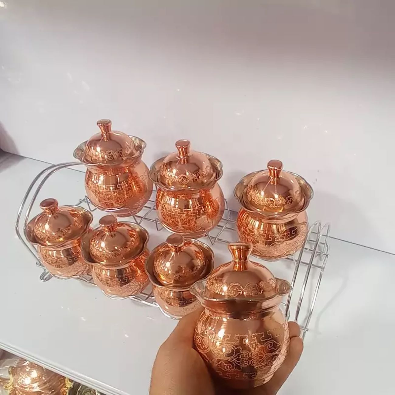 Nano-Coated Koperen Specerij Pot met Deksel (7 Stuks)