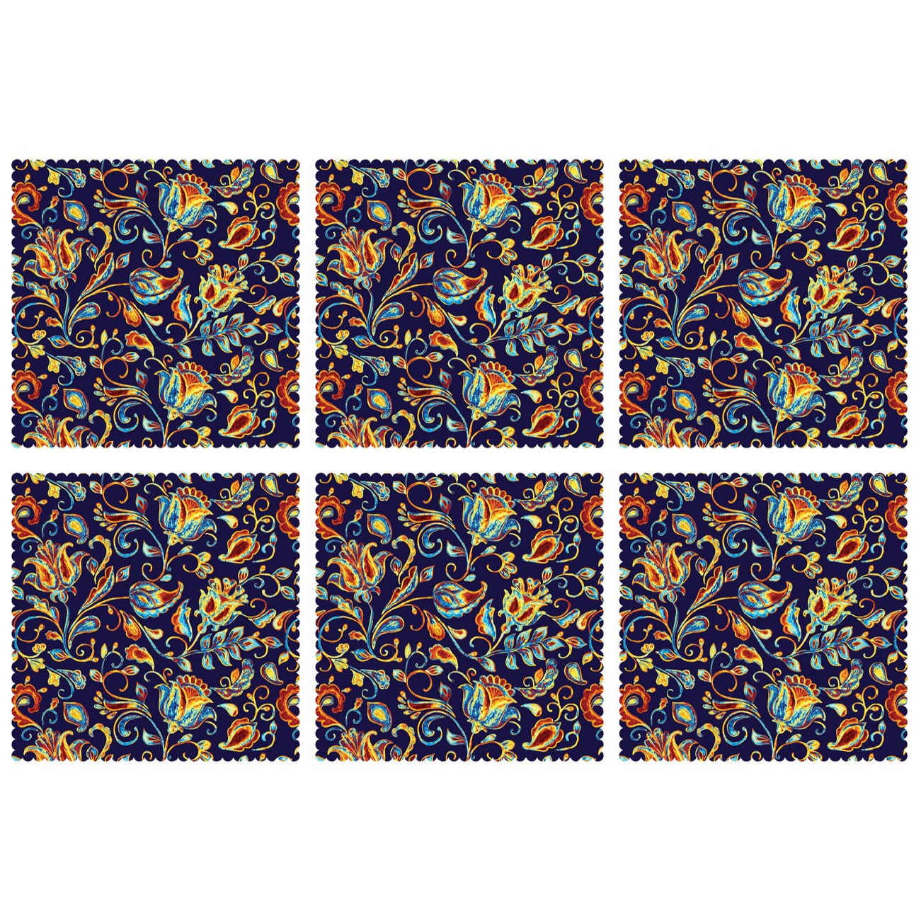Perzische Placemats – Blauw Bloemenpatroon (Set van 6)