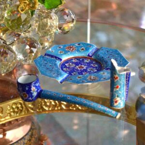 Perzische Minakari Pijp & Asbak Set – Meesterwerk van Kunst