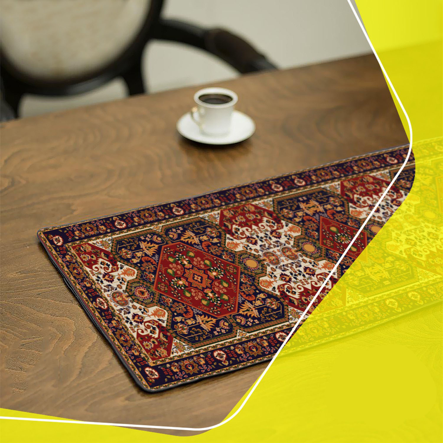 Perzisch Geïnspireerde Fluwelen Tafel Loper – Geometrisch Zwart