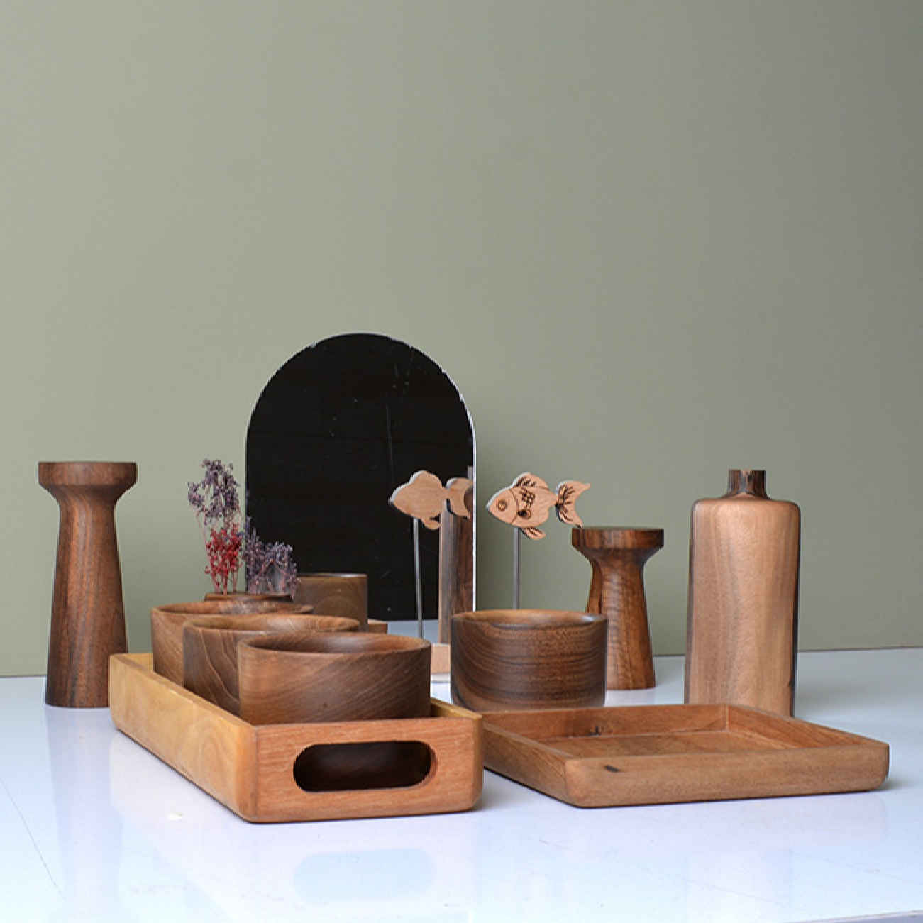 Houten Haft-sin Tafelversiering Gesneden – 12 Delen