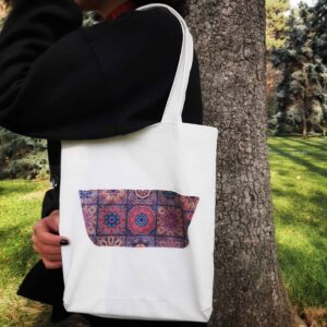 Herbruikbare Tote Bag Beige Canvas Shopper – met Traditioneel Ontwerp