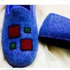 Vilten Pantoffels met Handgemaakt Geometrisch Vierkantpatroon in Blauw