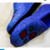 Vilten Pantoffels met Handgemaakt Geometrisch Vierkantpatroon in Blauw