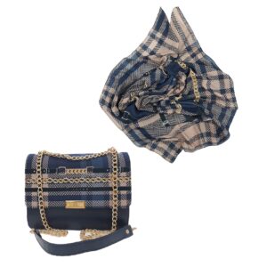 Chique Set: Donkerblauwe Schoudertas & Bijpassende Sjaal