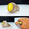 Sharaf al-Shams Zilveren Ring met Klauwzetting en Antiek Geel Gegraveerd Ontwerp
