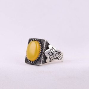 Herenring Zilver met Sharaf al-Shams – Gele Agaat