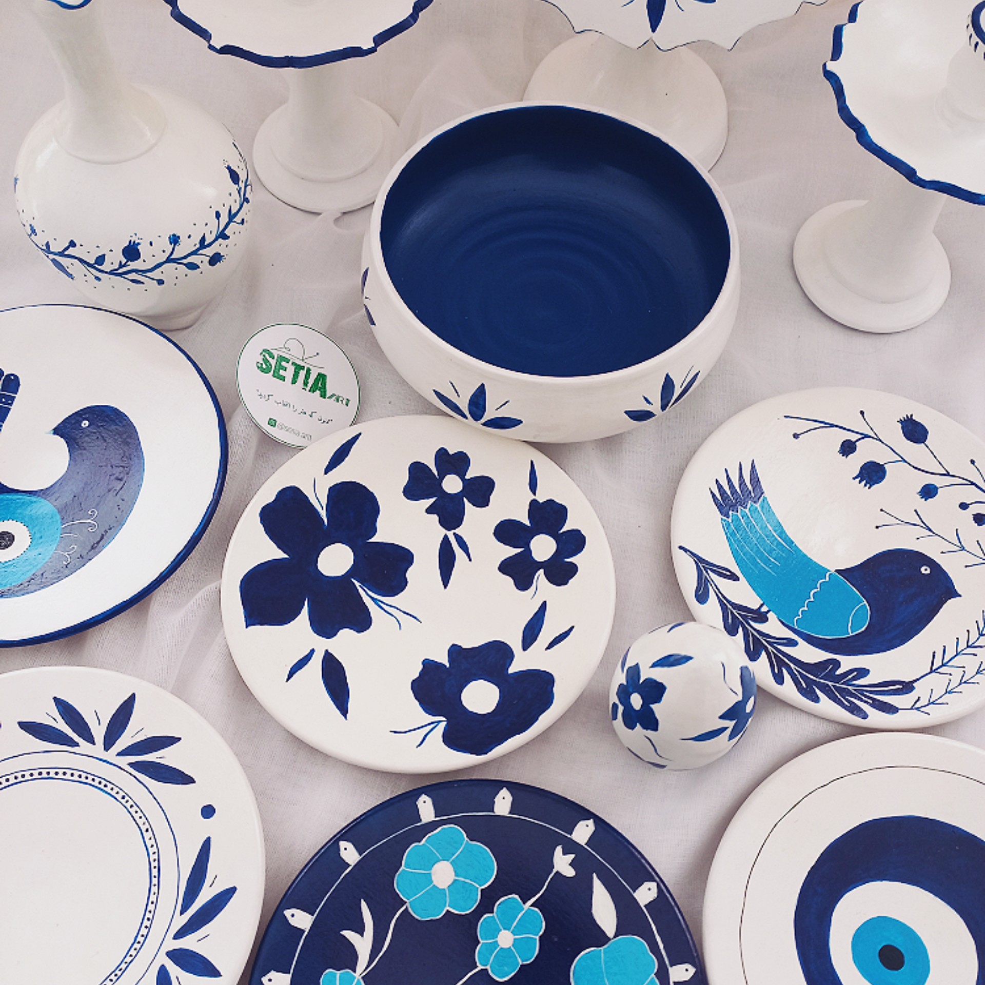 Blauwe Haft Seen Set – Handgeschilderd met Boze Oog