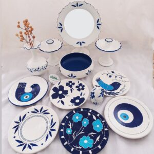 Blauwe Haft Seen Set – Handgeschilderd met Boze Oog