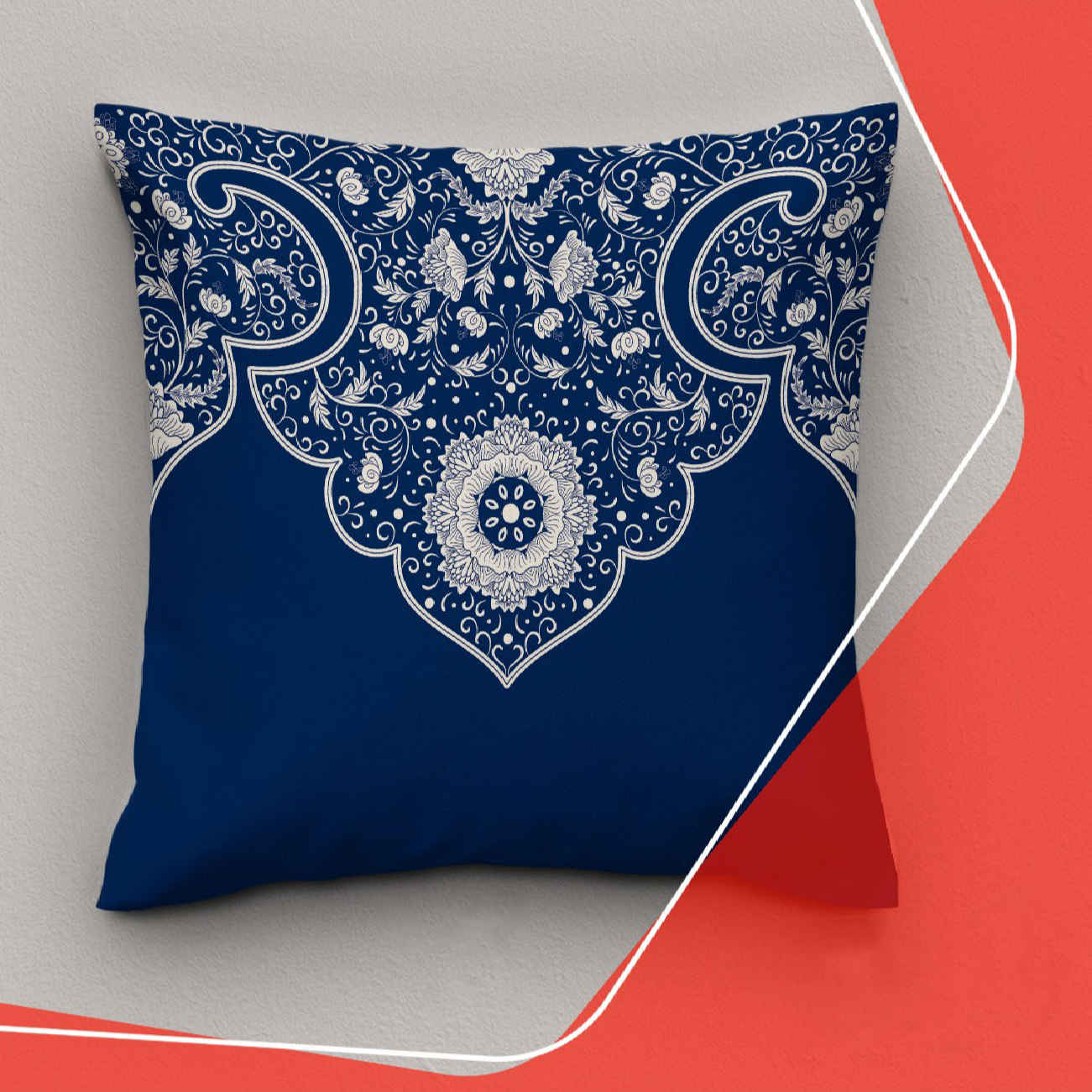 Traditionele Perzische bloemenprint kussenhoes – Navy Blauw (2x)
