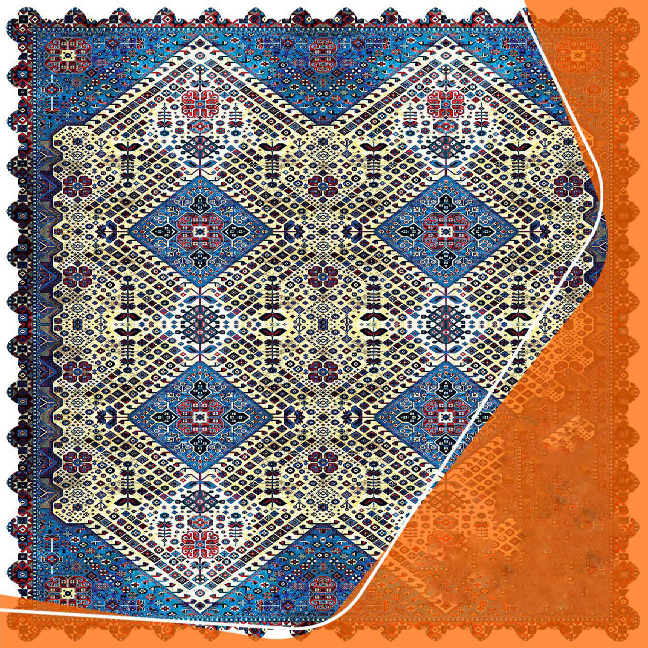 Vintage Blauw Fluwelen Tafelkleed – Perzisch Design