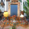 Houten Haft-sin Tafelversiering met Spiegel Blauw Blad
