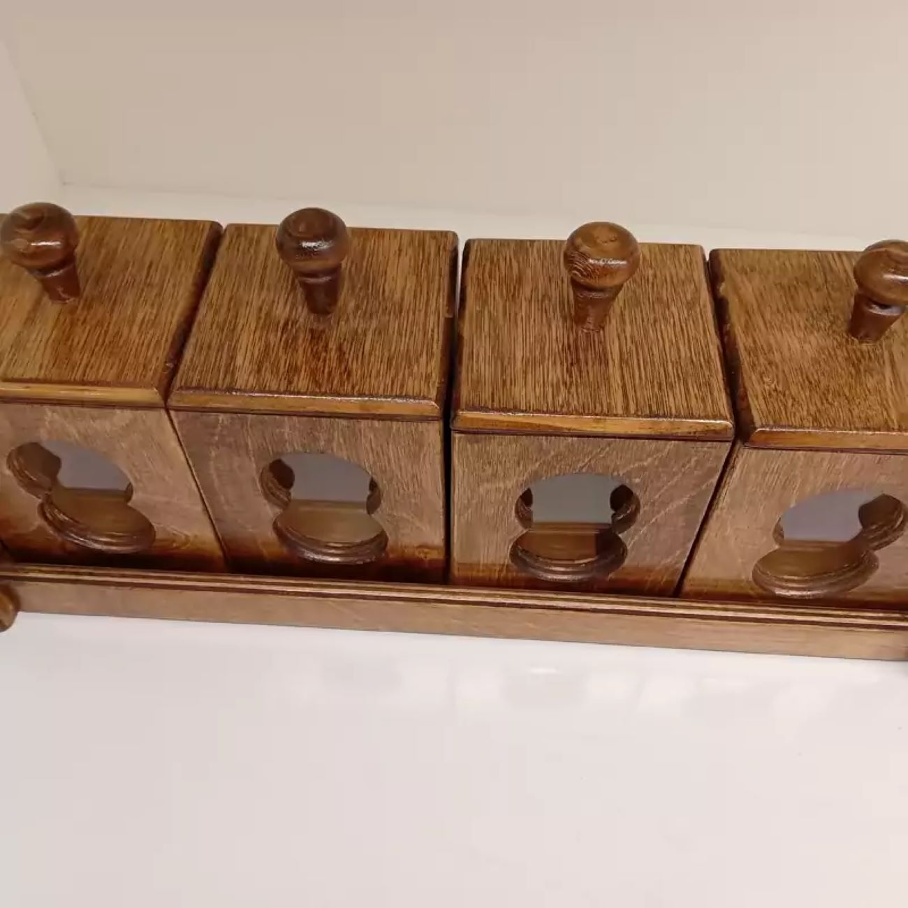 Houten Specerijenrek met 4 Transparante Doosjes