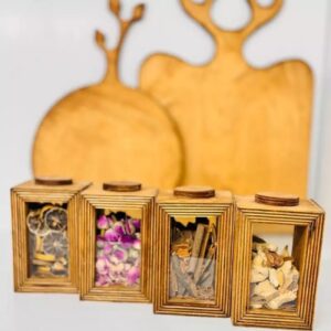 Houten Specerijenrek met Duidelijke Opslagdozen en 4 Secties