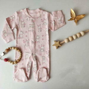 Baby Meisje Jumpsuit – Roze Konijn Patroon