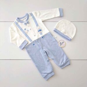 Baby Jumpsuit Lange Mouwen – Dapper Bunny Blauw
